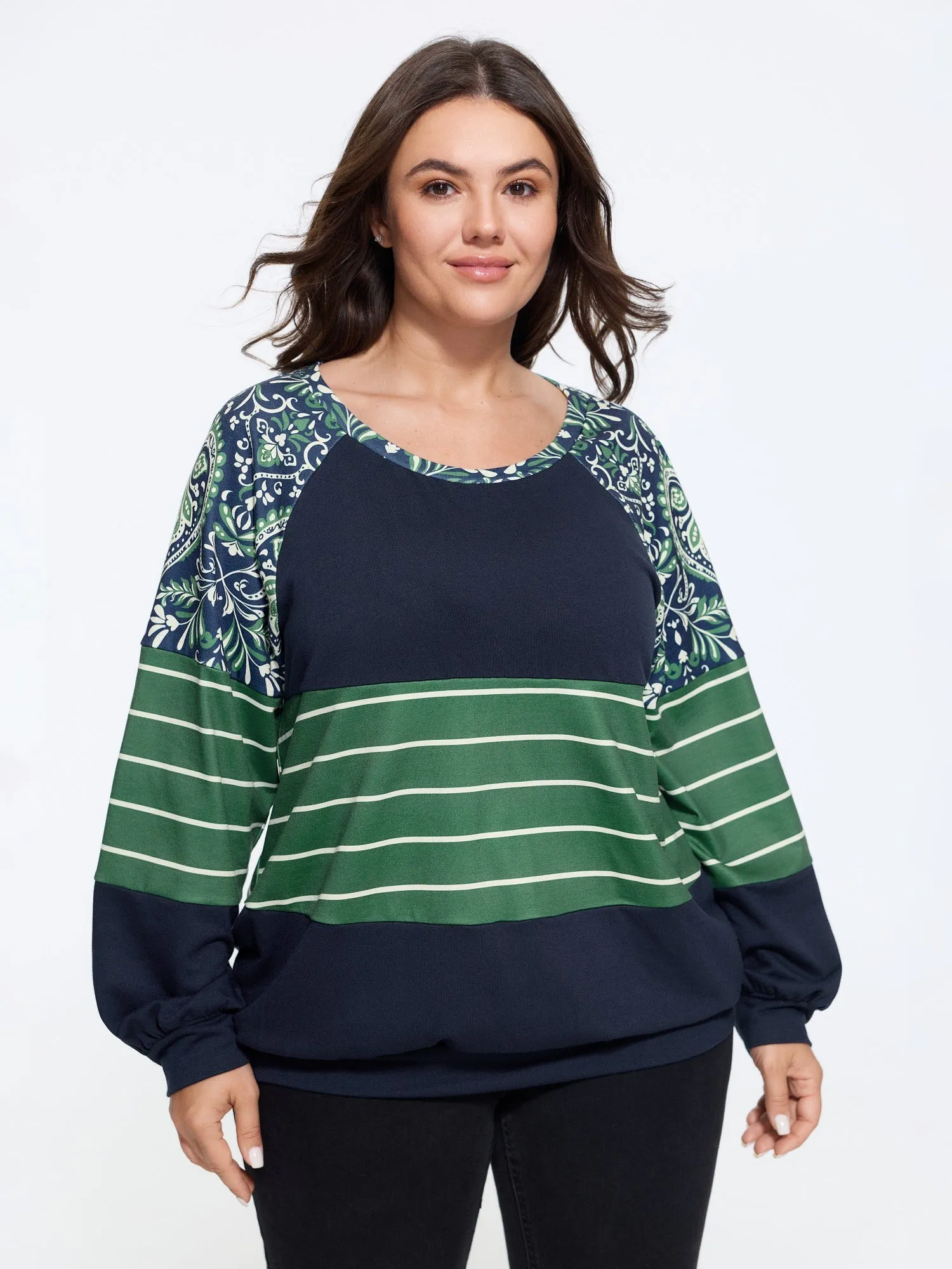 Stretchy Color Block Paisley Raglan Sleeve Sweatshirt sold by Bloomchic