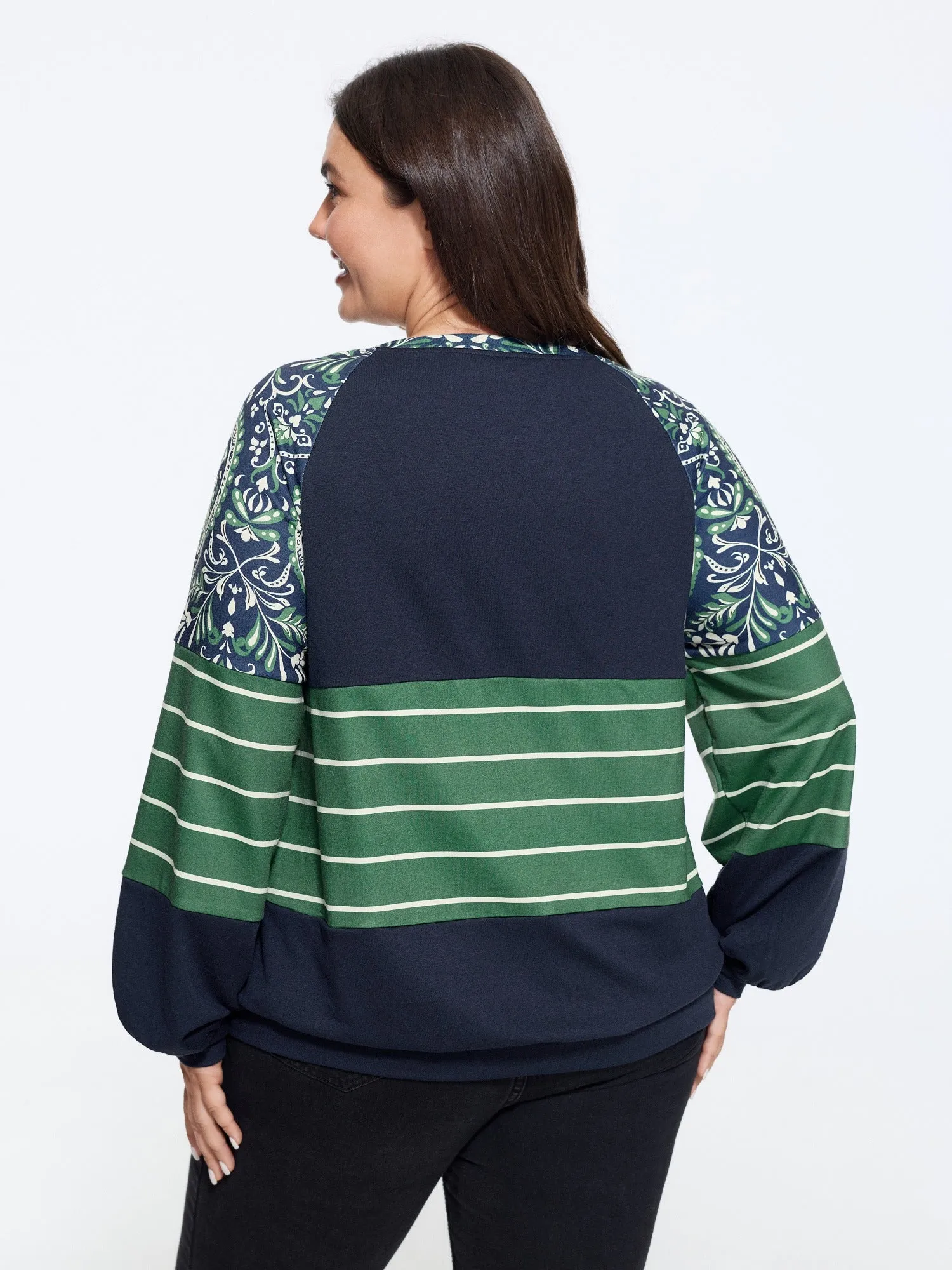 Stretchy Color Block Paisley Raglan Sleeve Sweatshirt sold by Bloomchic product image thumbnail 3