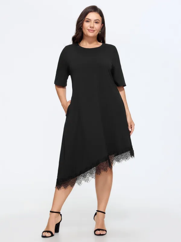 Supersoft Asymmetrical Lace Hem Midi Dress made by Bloomchic