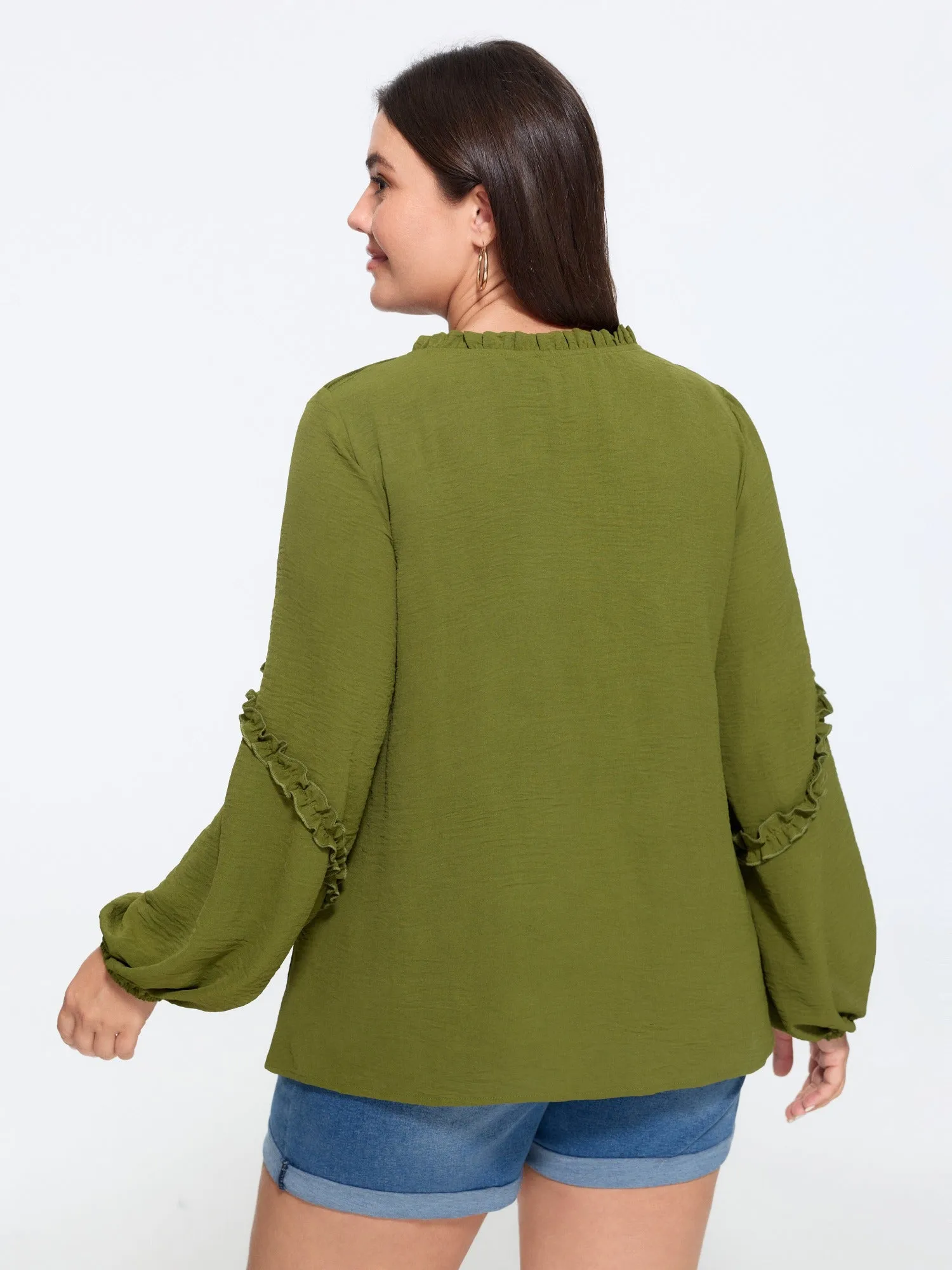 Textured Ruffled Trim Pleated Shoulder Blouse sold by Bloomchic product image thumbnail 3