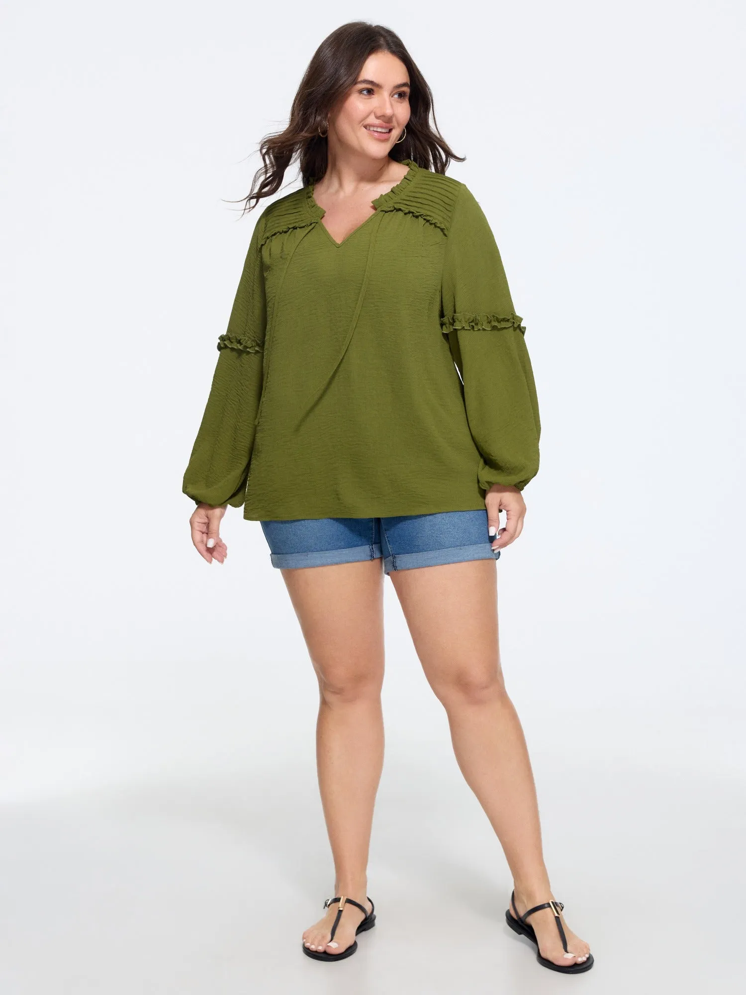 Textured Ruffled Trim Pleated Shoulder Blouse sold by Bloomchic product image thumbnail 4