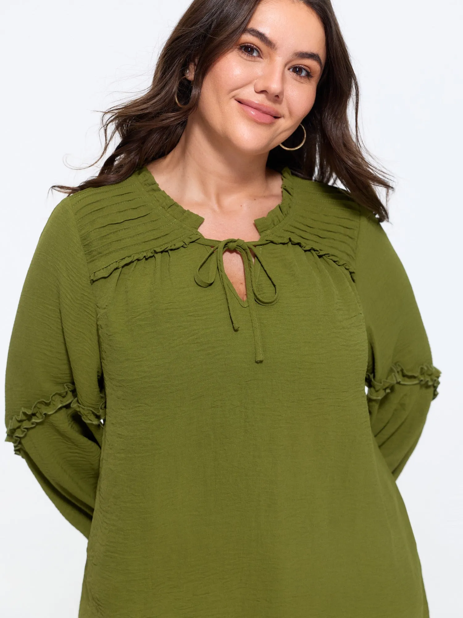 Textured Ruffled Trim Pleated Shoulder Blouse sold by Bloomchic product image thumbnail 2