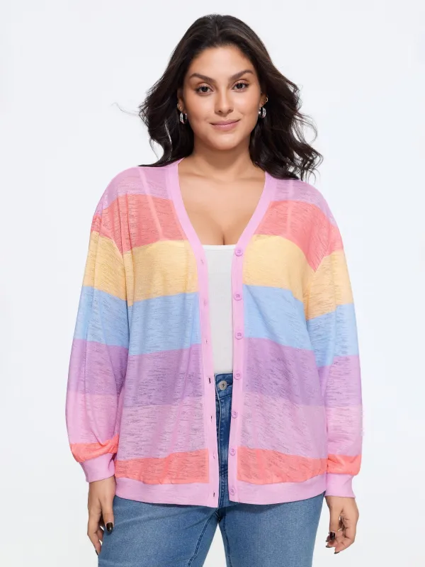 Breathable Stripe Button Down Placket Kimono made by Bloomchic