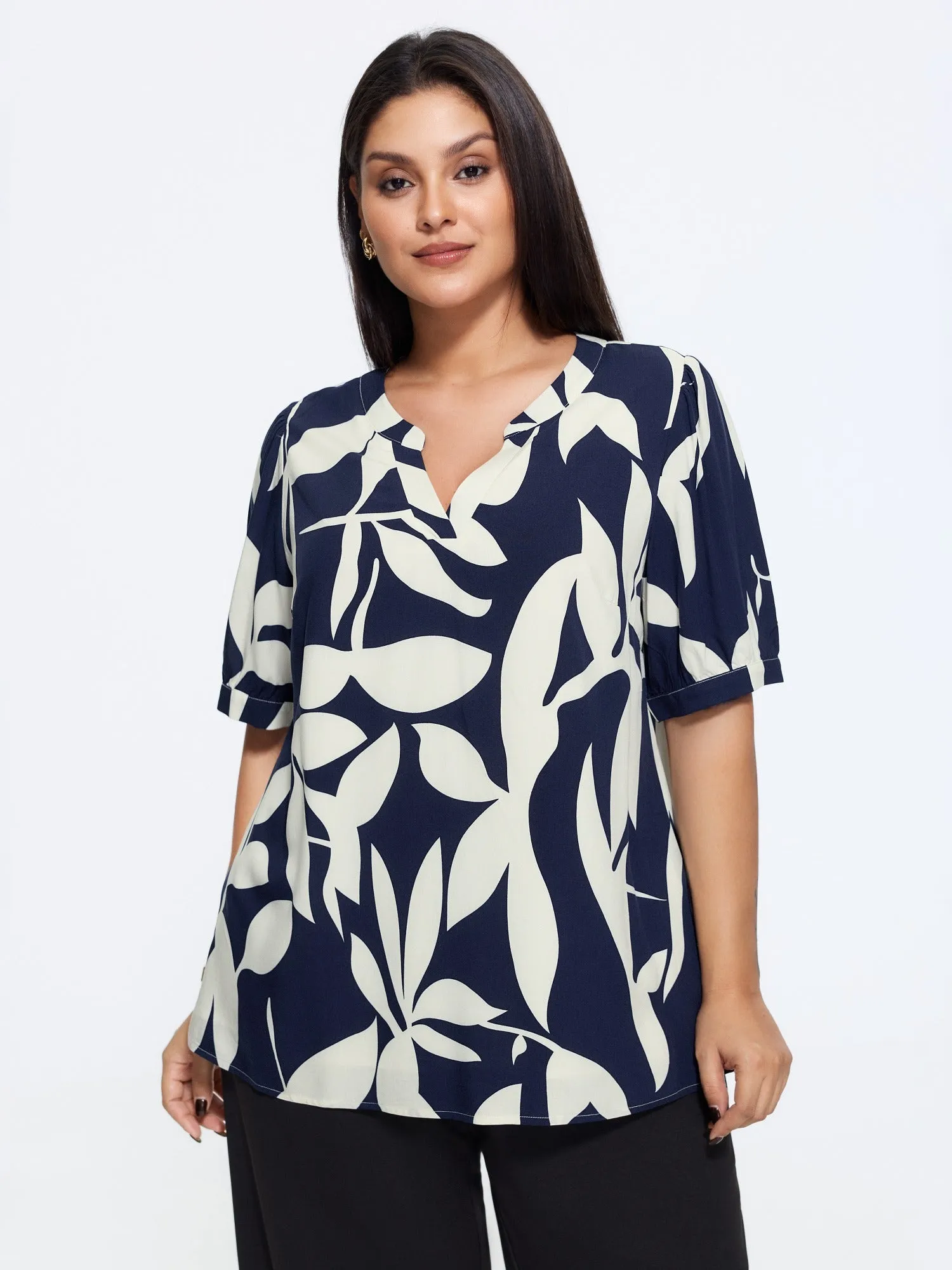 Abstract Print Puff Sleeve Blouse sold by Bloomchic