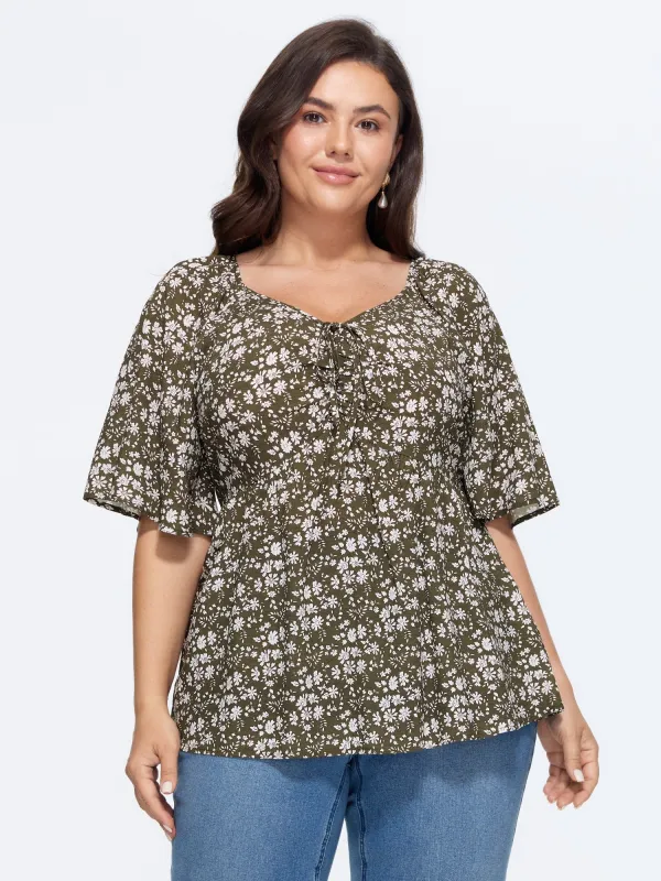 Bust-Comfort Floral Print Tie Blouse made by Bloomchic