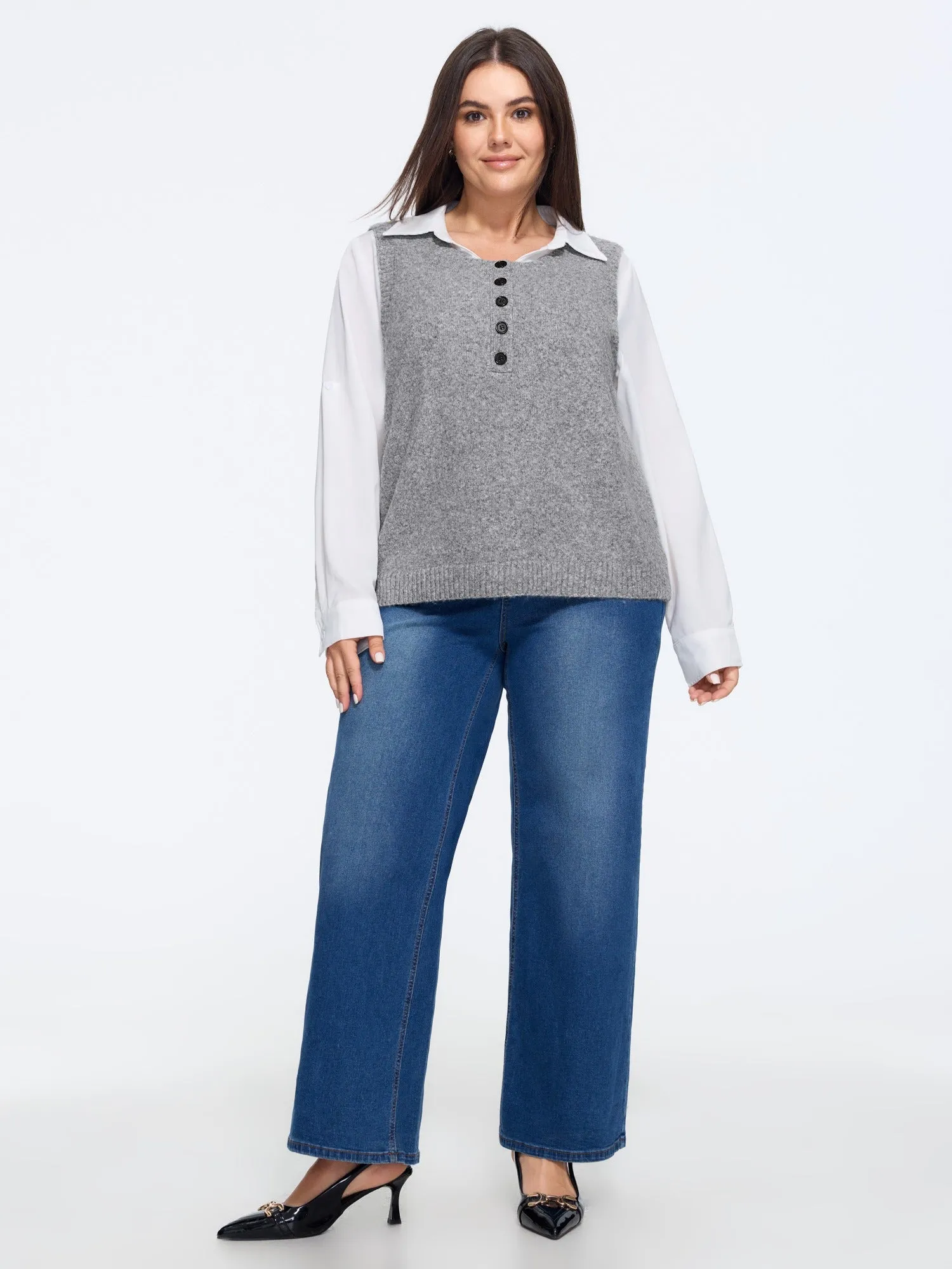 Heather Natural Wool Button Front Sweater Vest sold by Bloomchic product image thumbnail 4