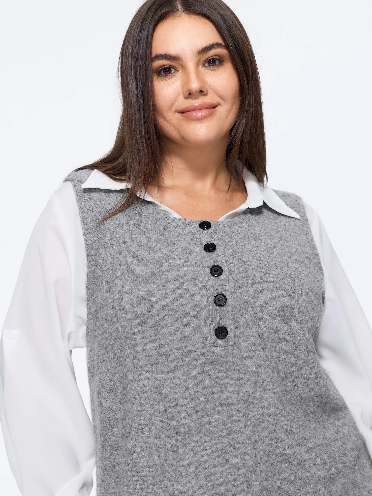 Heather Natural Wool Button Front Sweater Vest sold by Bloomchic product image thumbnail 2
