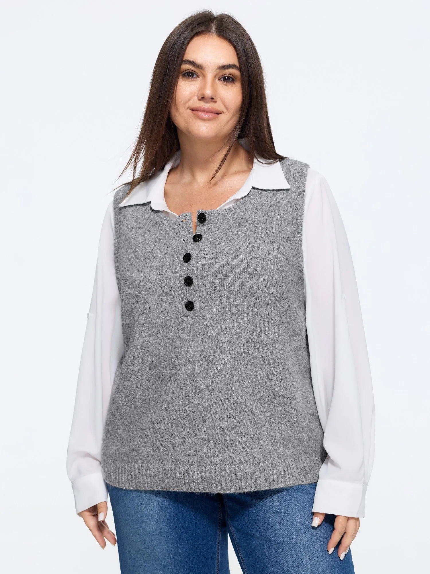 Heather Natural Wool Button Front Sweater Vest sold by Bloomchic product image thumbnail 5