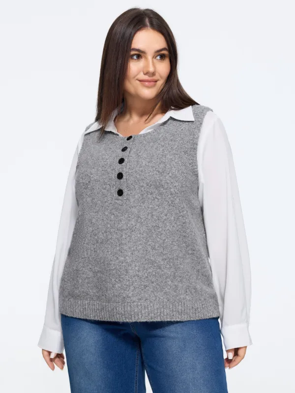 Heather Natural Wool Button Front Sweater Vest made by Bloomchic