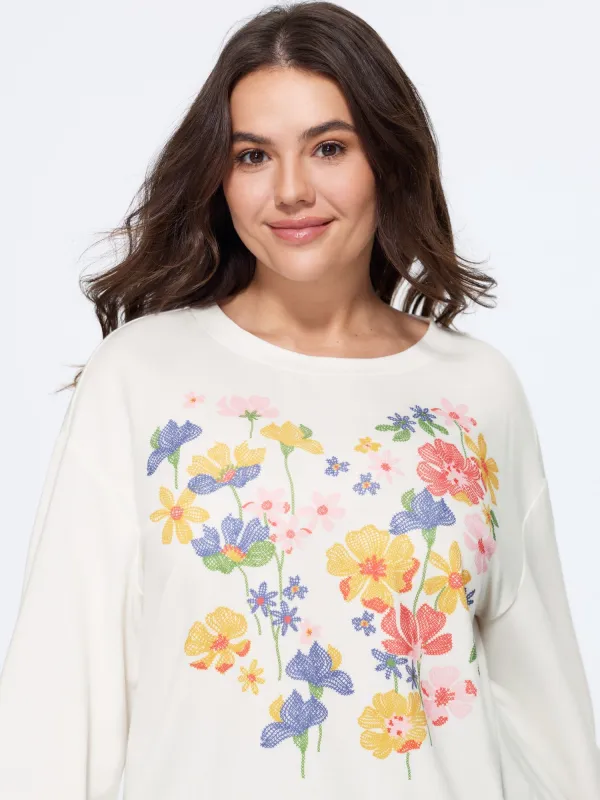 Floral Print Crew Neck Long Sleeve Sweatshirt made by Bloomchic