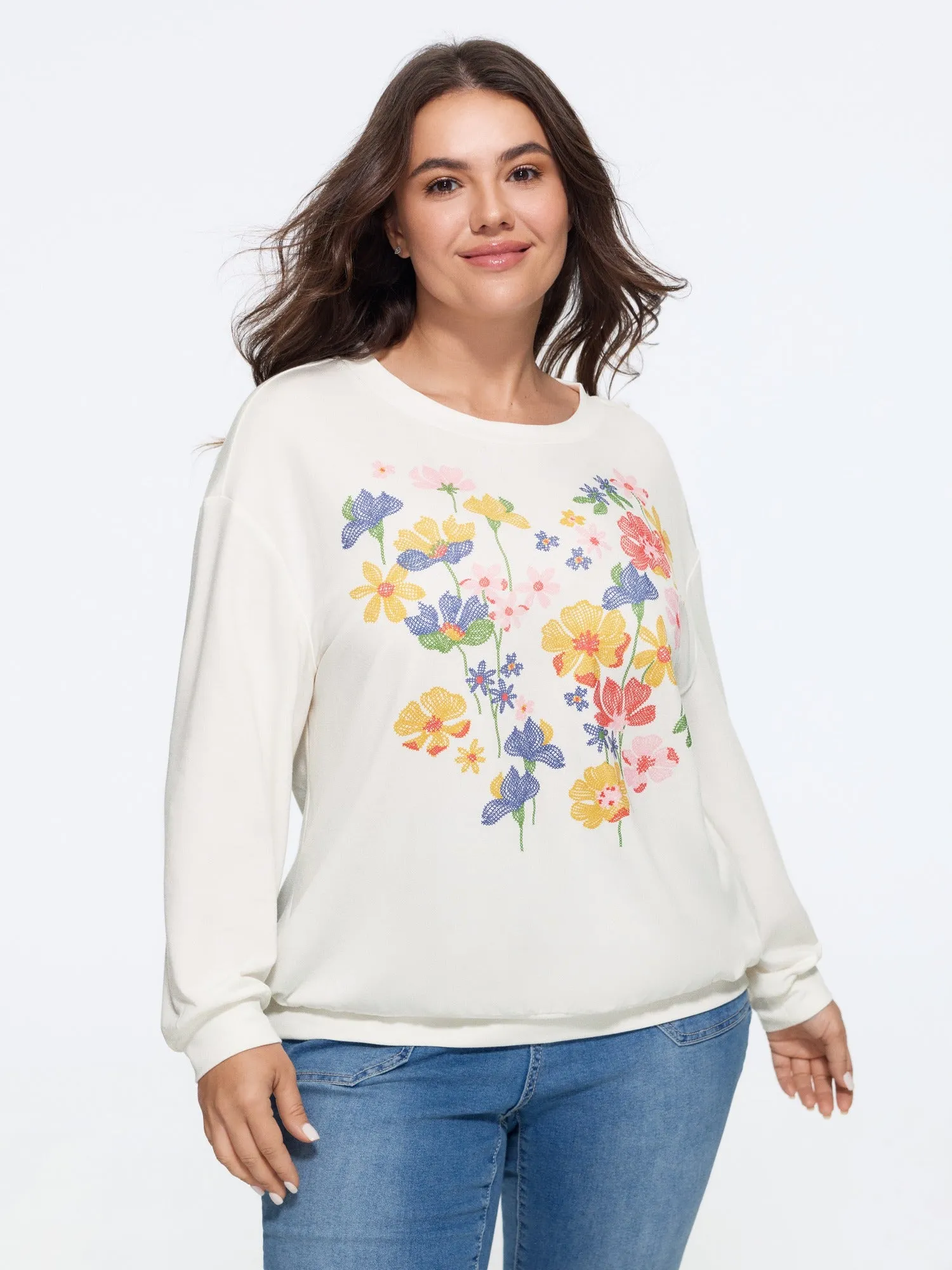 Floral Print Crew Neck Long Sleeve Sweatshirt sold by Bloomchic product image thumbnail 2