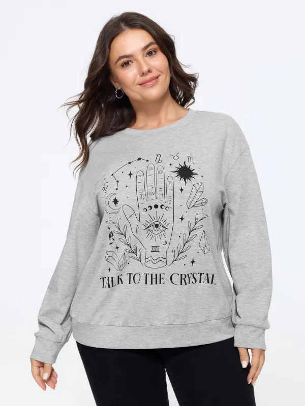 Graphic Print Crew Neck Long Sleeve Sweatshirt made by Bloomchic