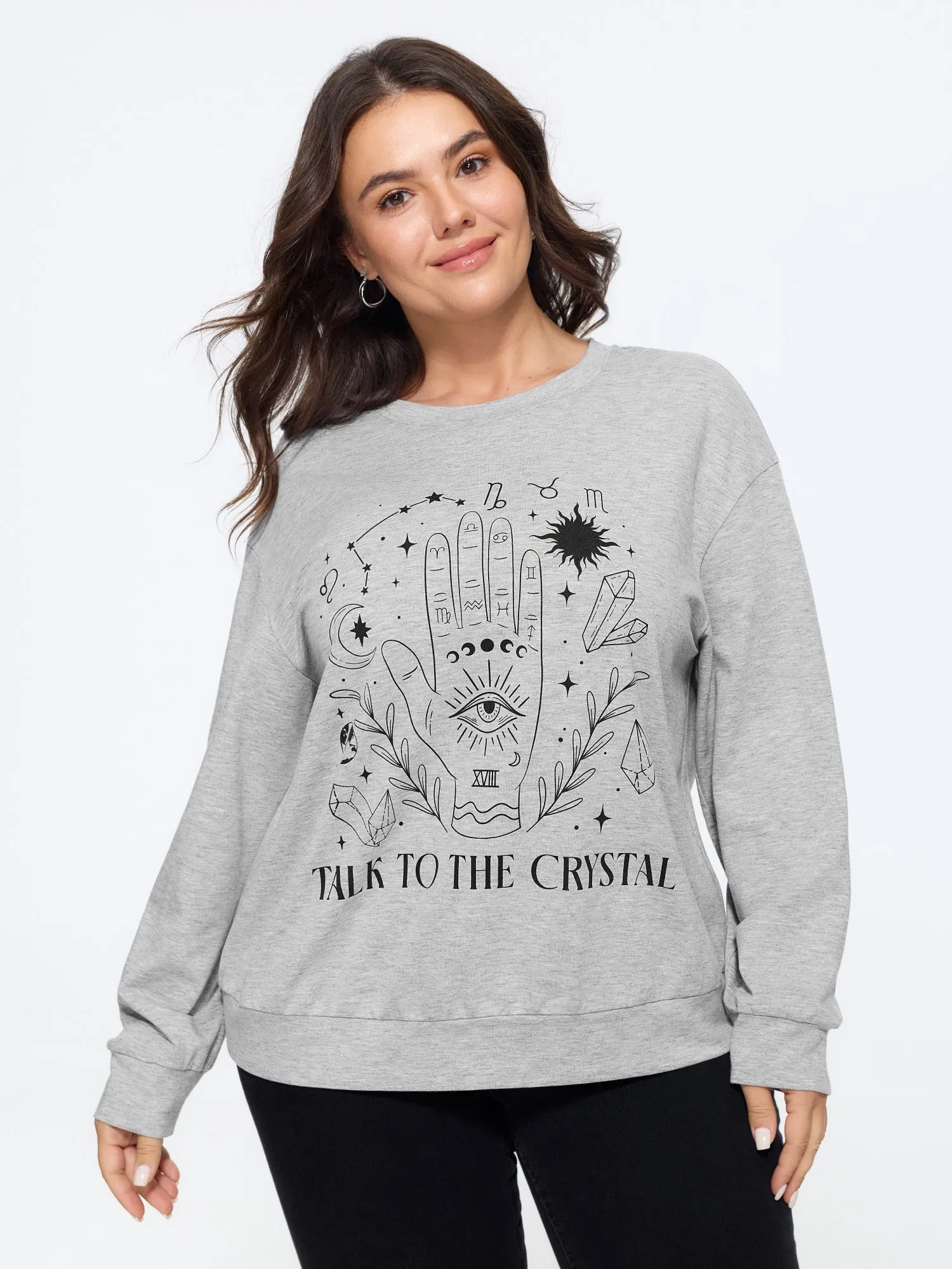 Graphic Print Crew Neck Long Sleeve Sweatshirt sold by Bloomchic