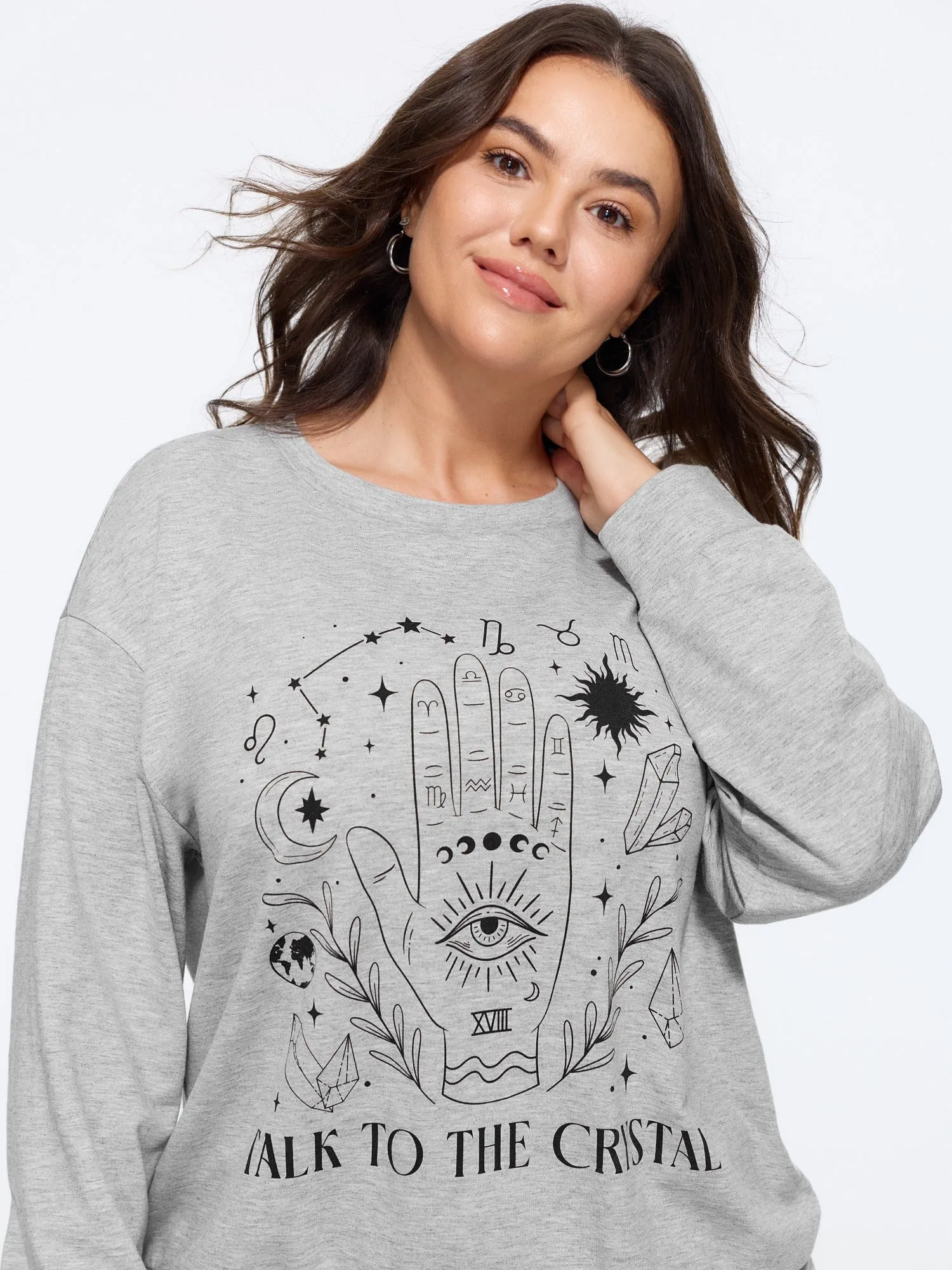 Graphic Print Crew Neck Long Sleeve Sweatshirt sold by Bloomchic product image thumbnail 2