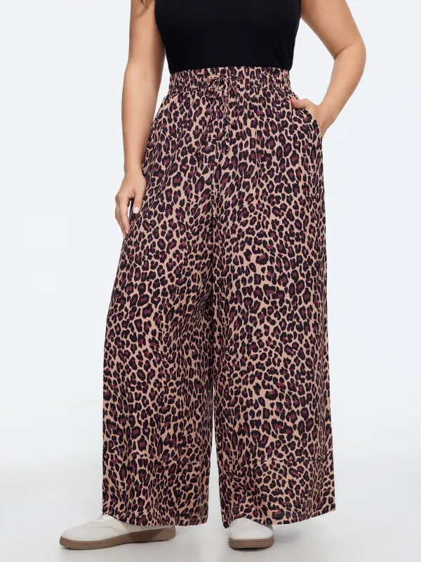 Leopard Print Elastic Waist Wide Leg Pants made by Bloomchic
