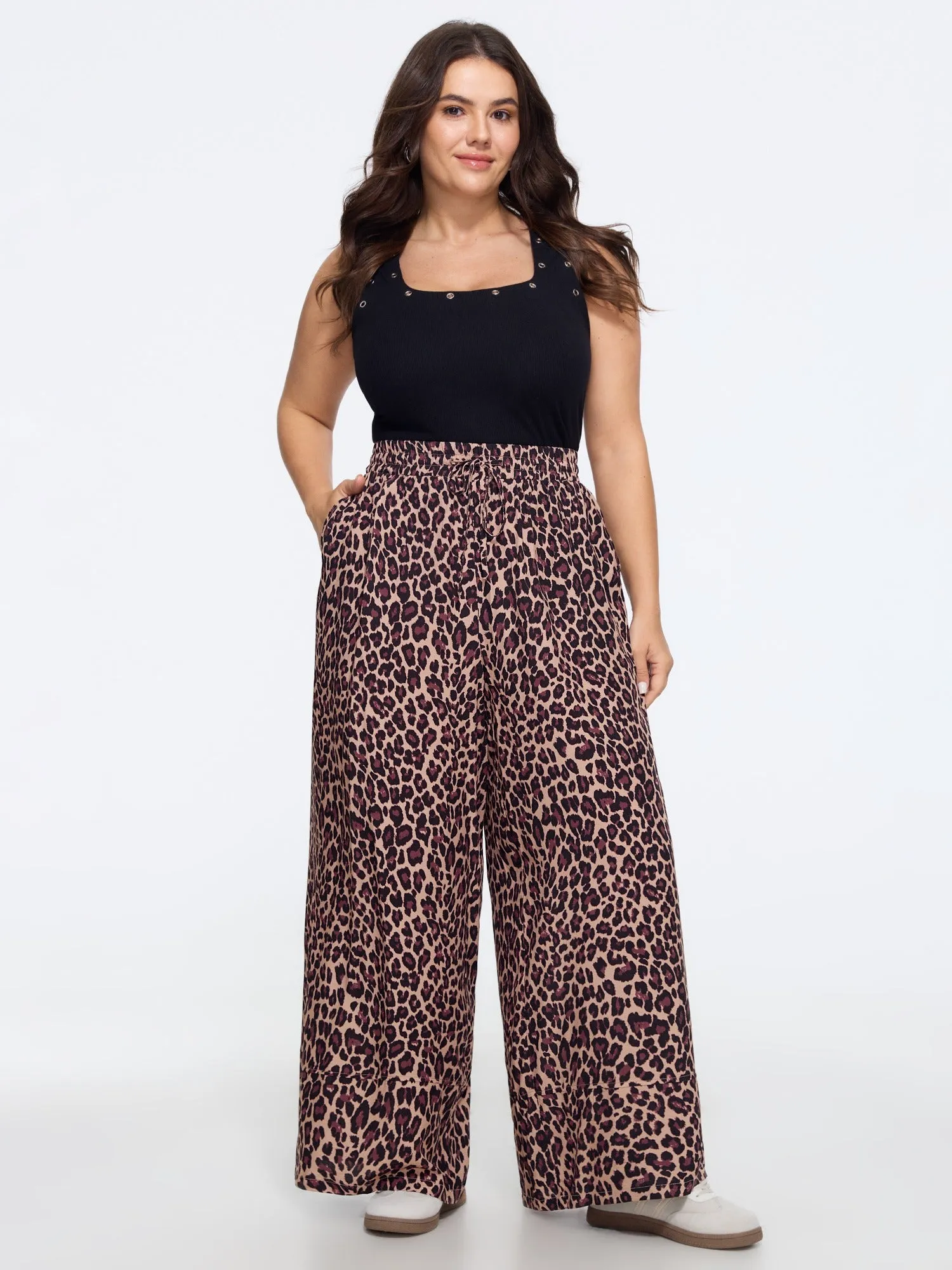 Leopard Print Elastic Waist Wide Leg Pants sold by Bloomchic product image thumbnail 2