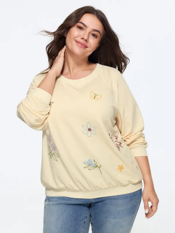 Floral Embroidery Crew Neck Sweatshirt made by Bloomchic