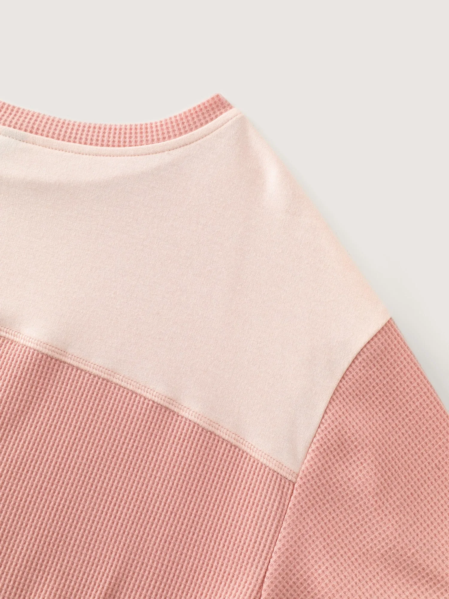 Color Block Waffle Knit Crew Neck Sweatshirt sold by Bloomchic product image thumbnail 5