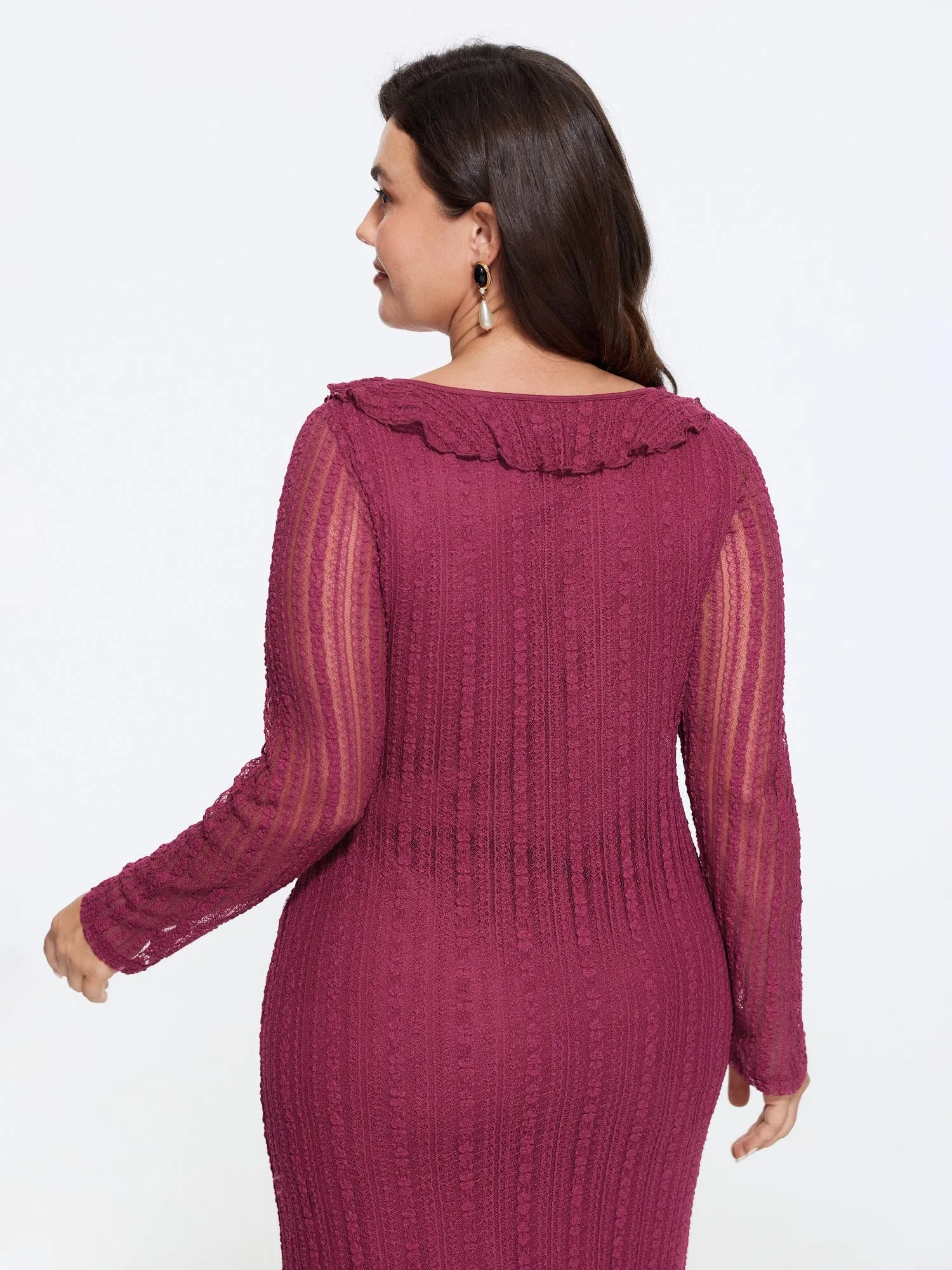 Lace Mesh Square Neck Ruffle Tie Front Midi Dress sold by Bloomchic product image thumbnail 5