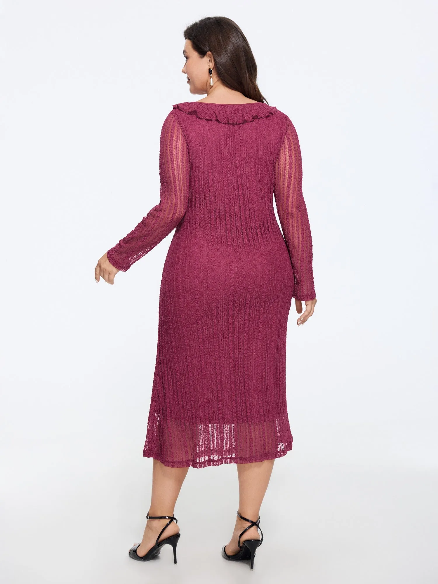 Lace Mesh Square Neck Ruffle Tie Front Midi Dress sold by Bloomchic product image thumbnail 3