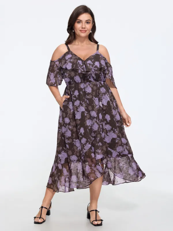 Floral Burnout Textured Chiffon High Low Hem Midi Dress made by Bloomchic
