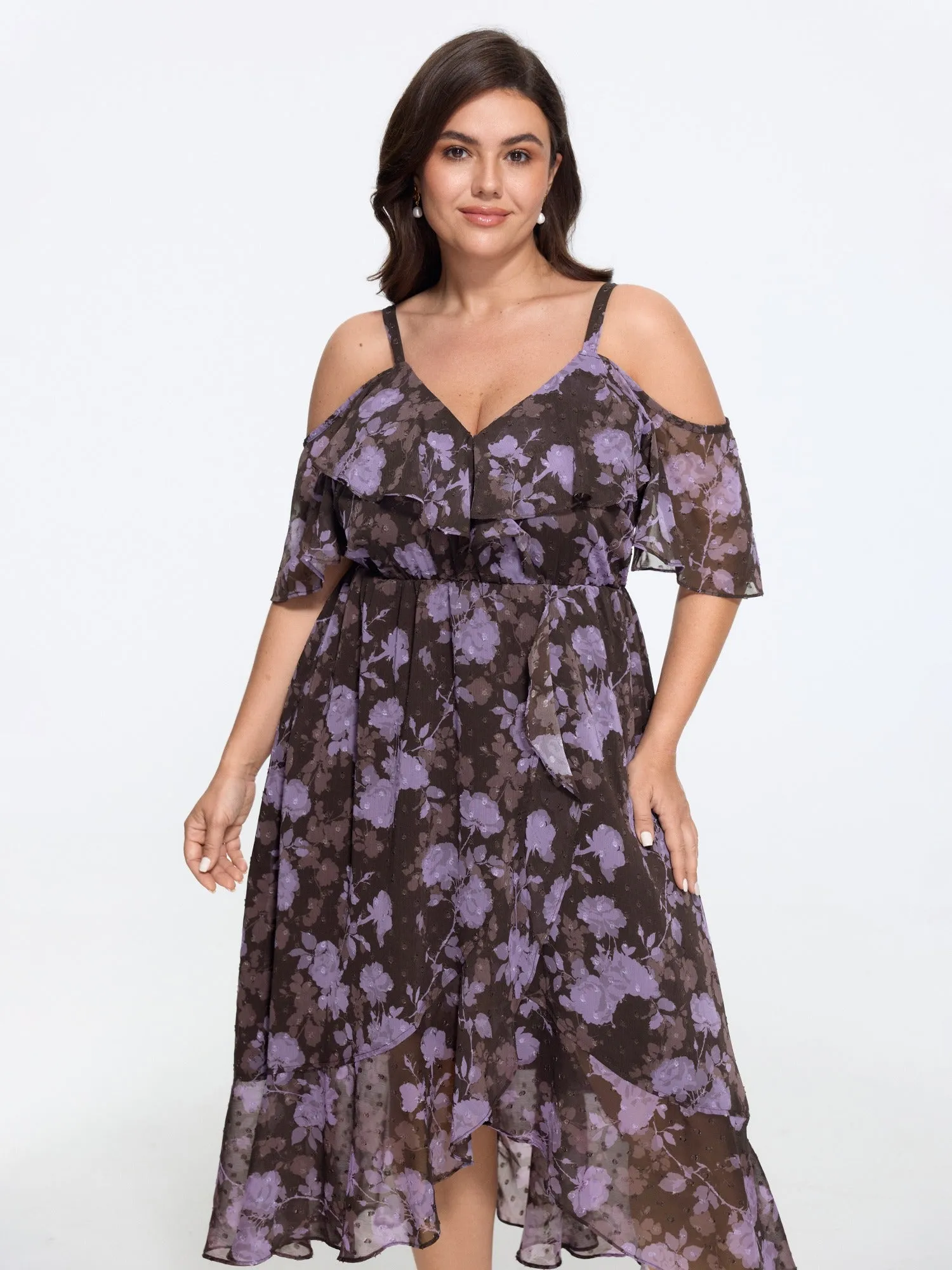 Floral Burnout Textured Chiffon High Low Hem Midi Dress sold by Bloomchic product image thumbnail 4