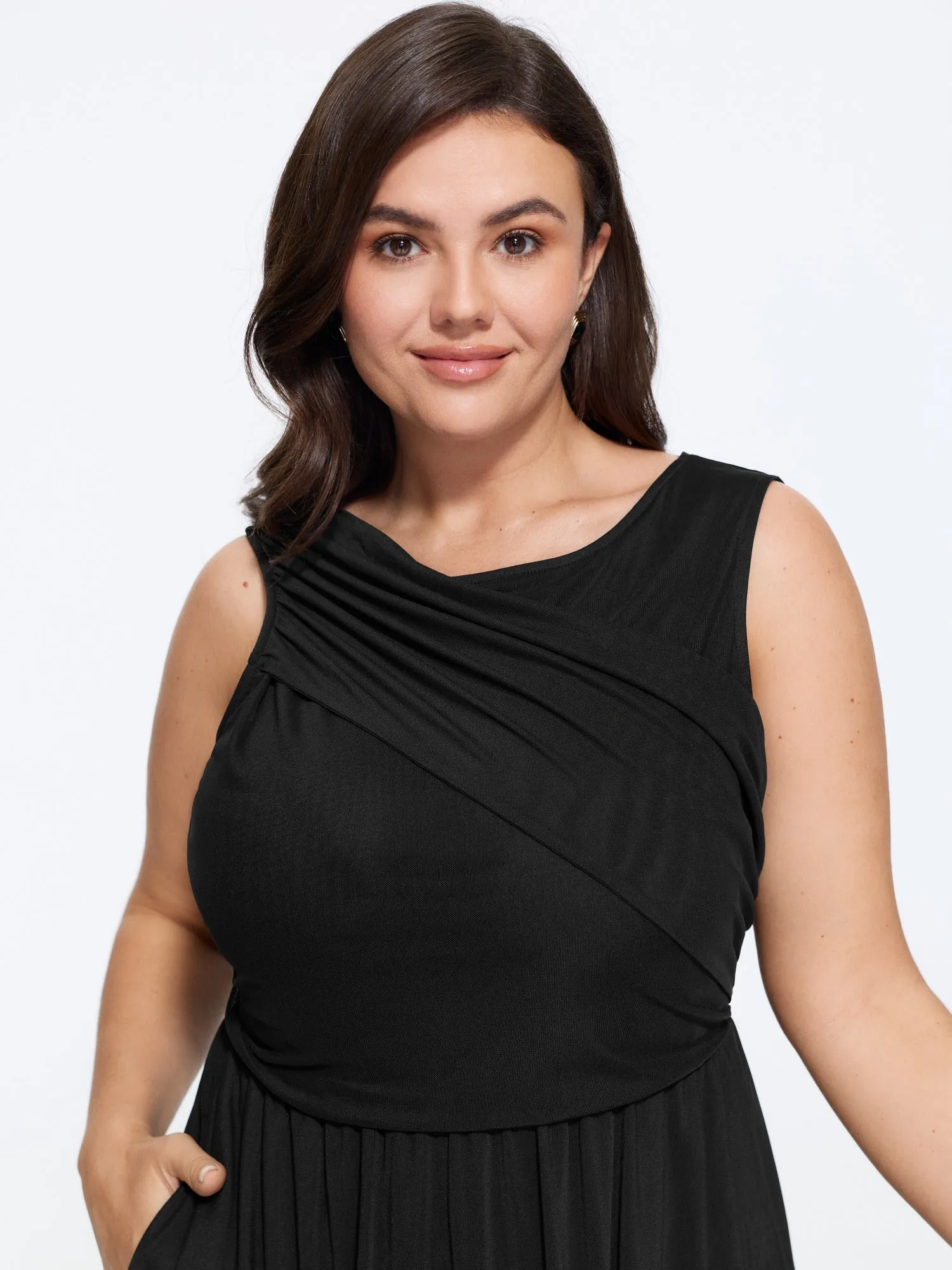 Solid Sleeveless Round Neck Mesh Midi Dress sold by Bloomchic product image thumbnail 2