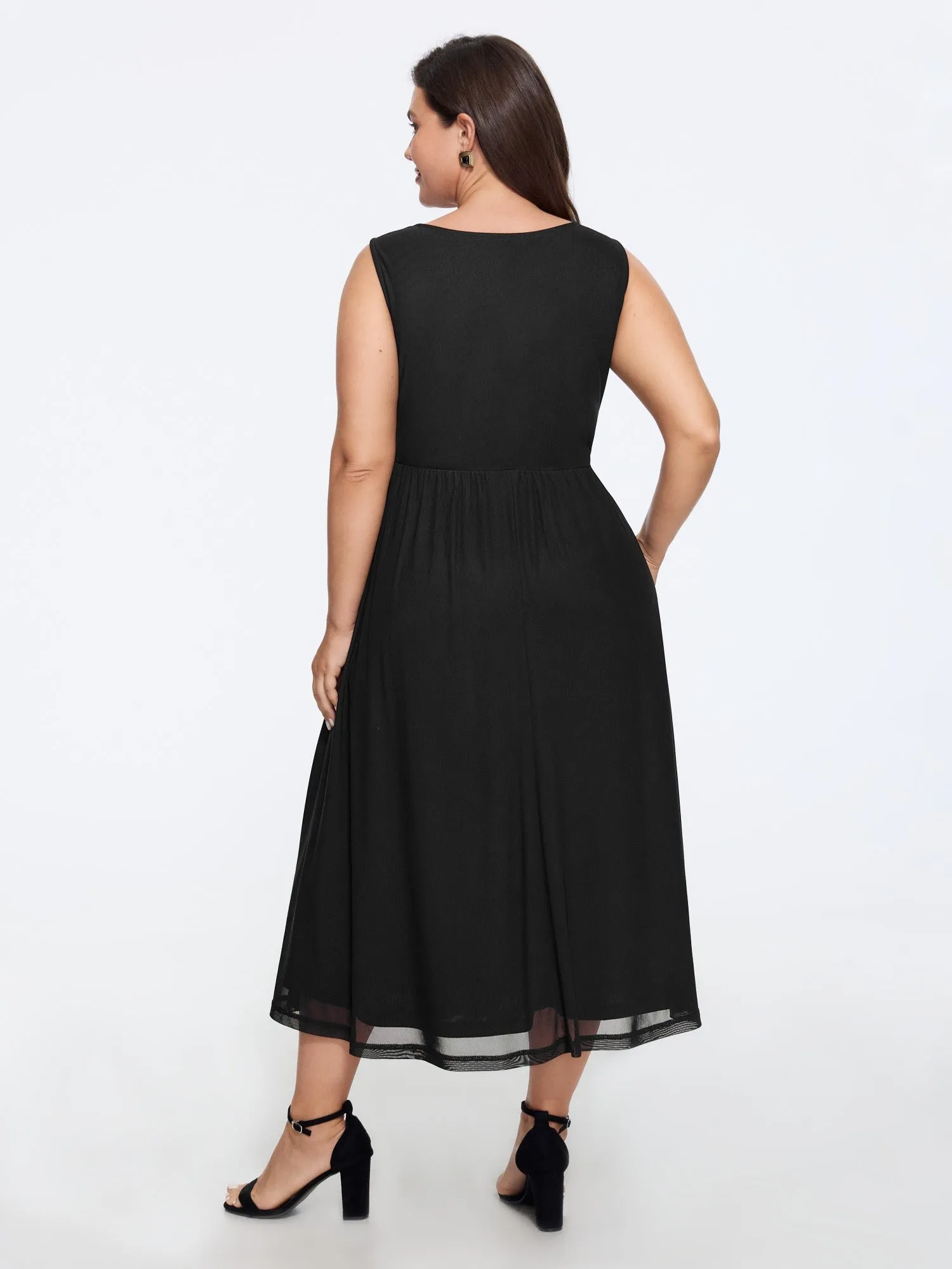 Solid Sleeveless Round Neck Mesh Midi Dress sold by Bloomchic product image thumbnail 3