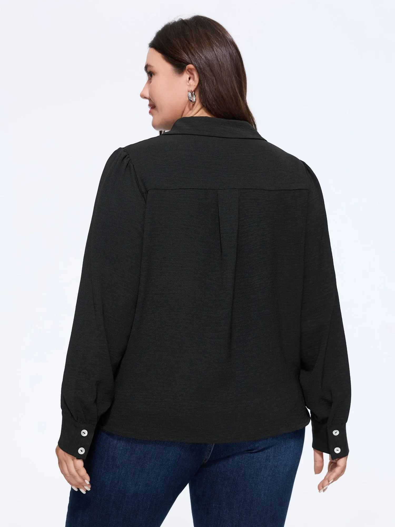 Solid Collared Long Sleeve Tie Hem Blouse sold by Bloomchic product image thumbnail 3