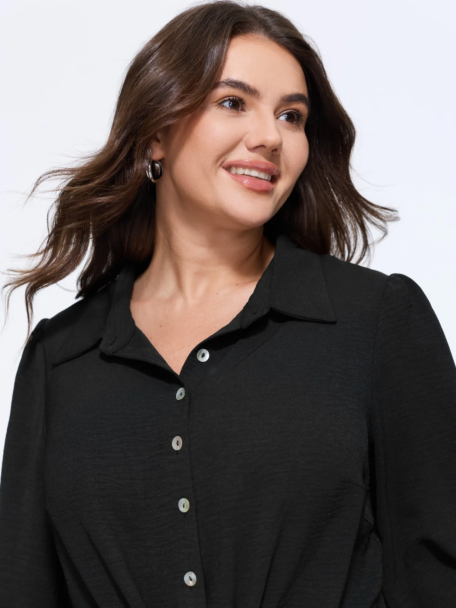 Solid Collared Long Sleeve Tie Hem Blouse sold by Bloomchic product image thumbnail 2
