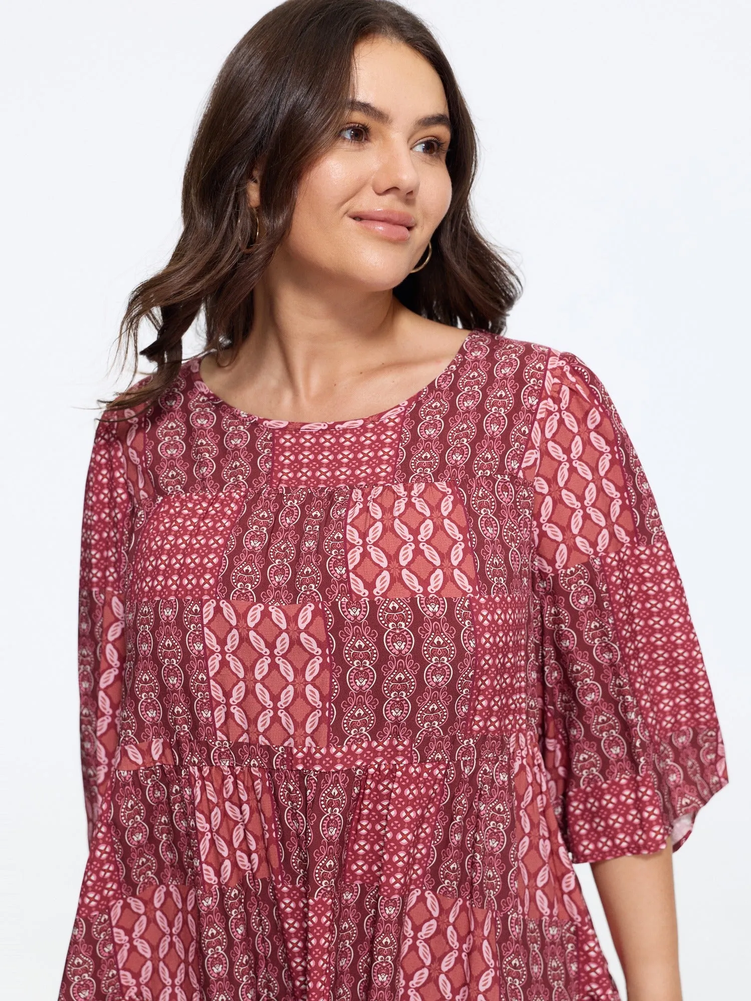 Boho Print Round Neck Tiered Blouse sold by Bloomchic product image thumbnail 2