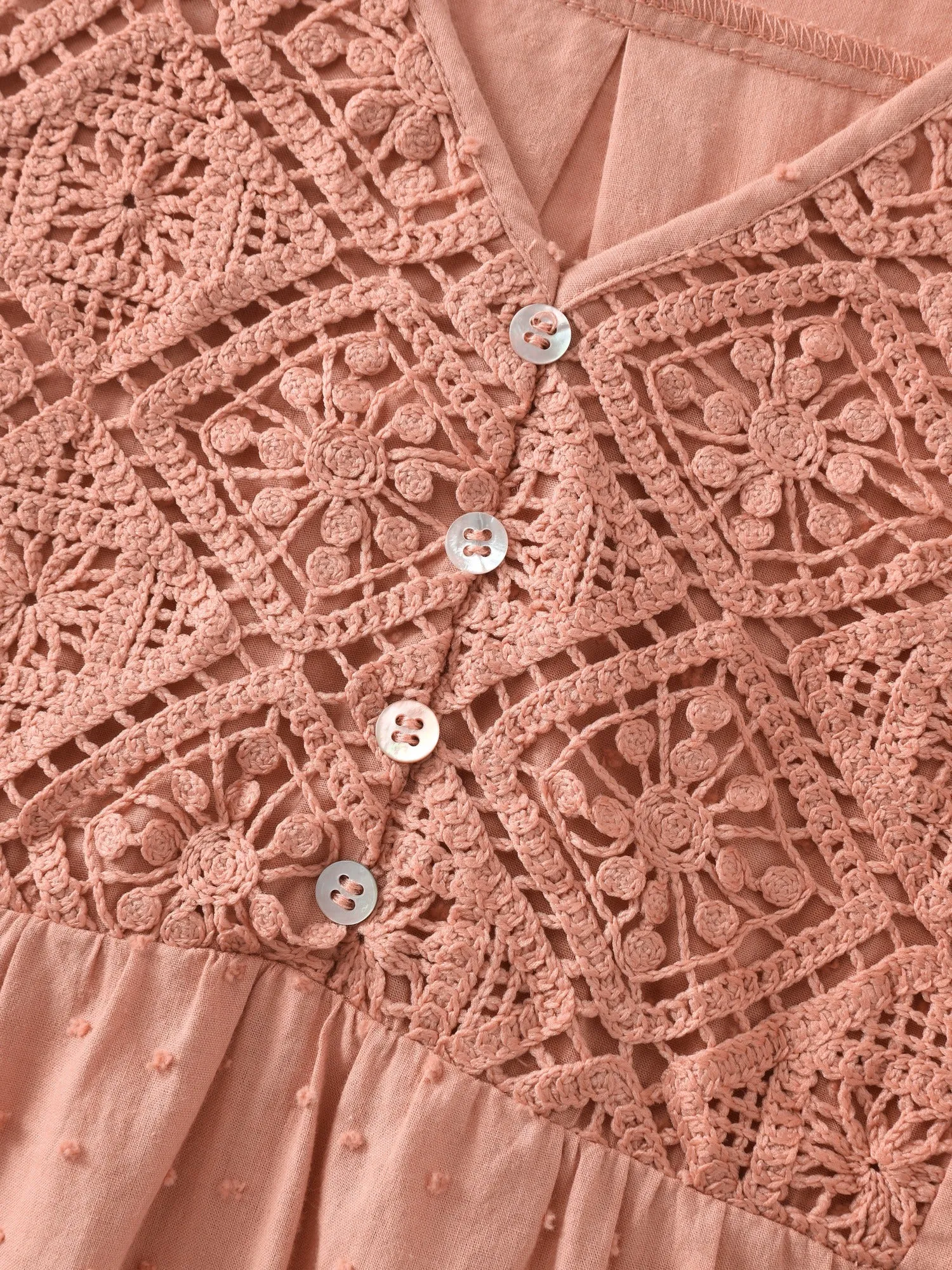 Cotton Textured Lace Detail V Neck Mini Dress sold by Bloomchic product image thumbnail 5
