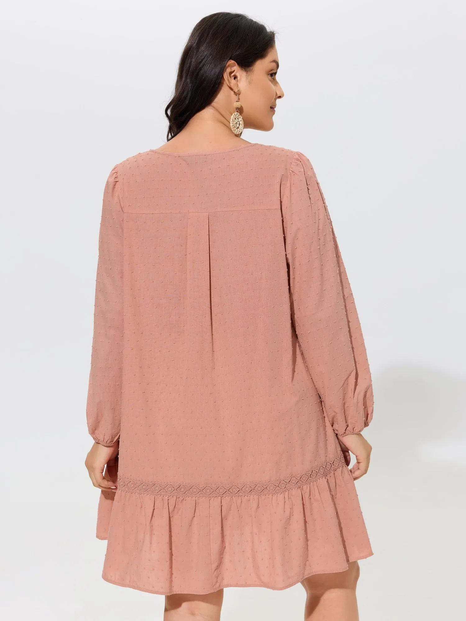Cotton Textured Lace Detail V Neck Mini Dress sold by Bloomchic product image thumbnail 3