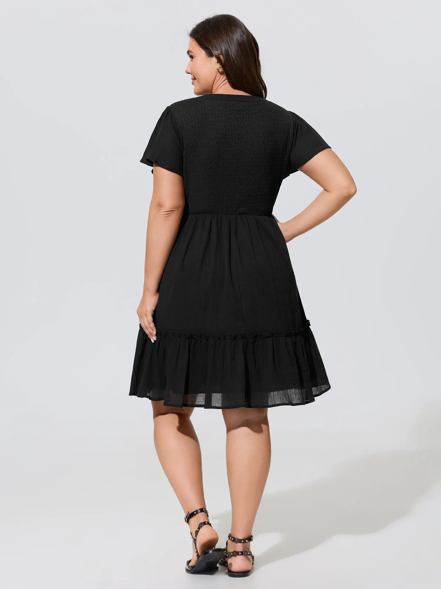 Cotton Stretchy Button Detail Tiered Mini Dress sold by Bloomchic product image thumbnail 3