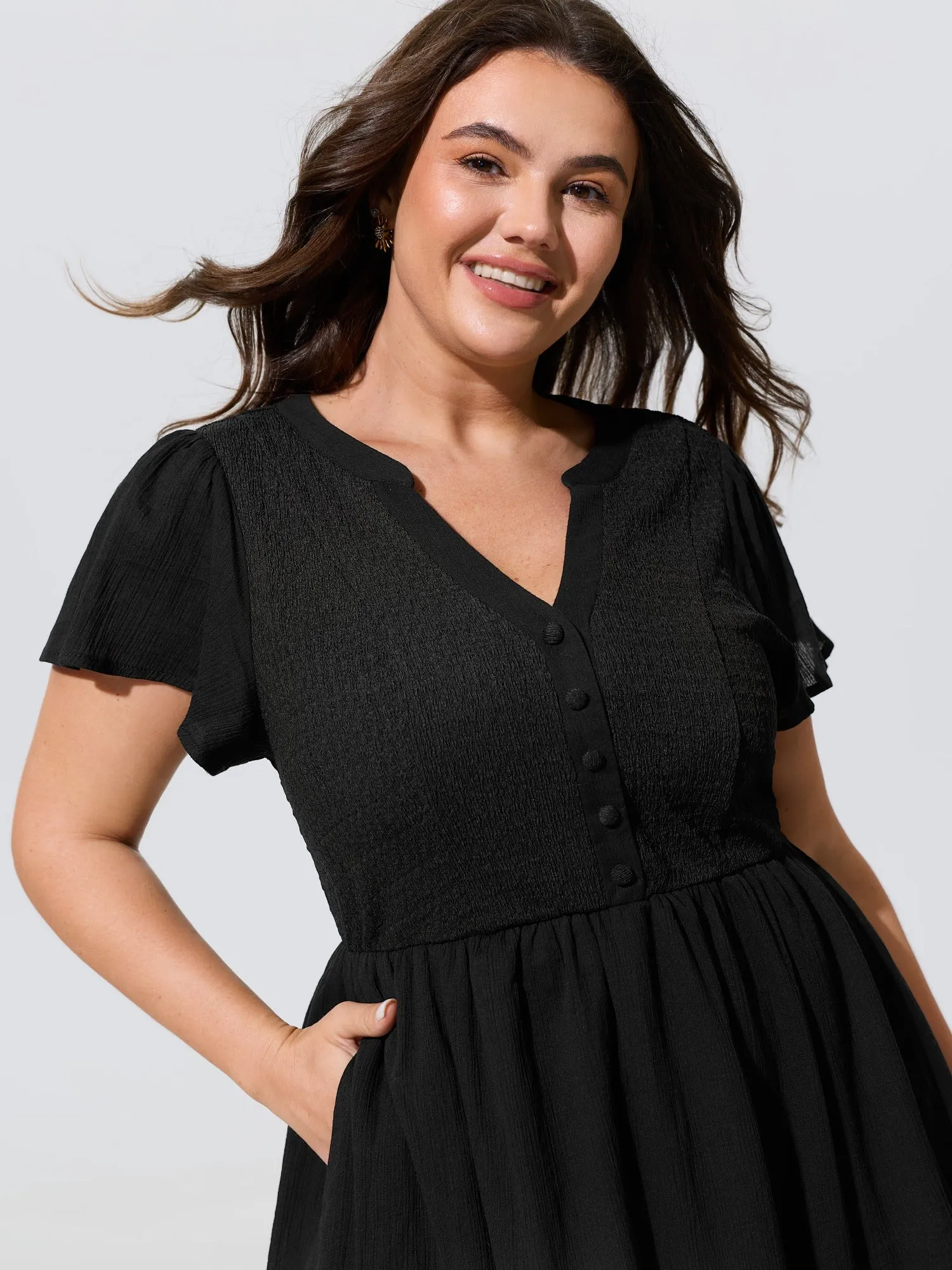 Cotton Stretchy Button Detail Tiered Mini Dress sold by Bloomchic product image thumbnail 2