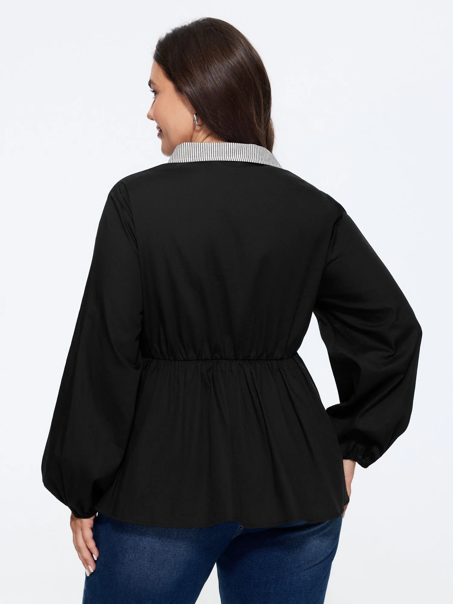 Cotton Striped Contrast Collar Button Down Blouse sold by Bloomchic product image thumbnail 3