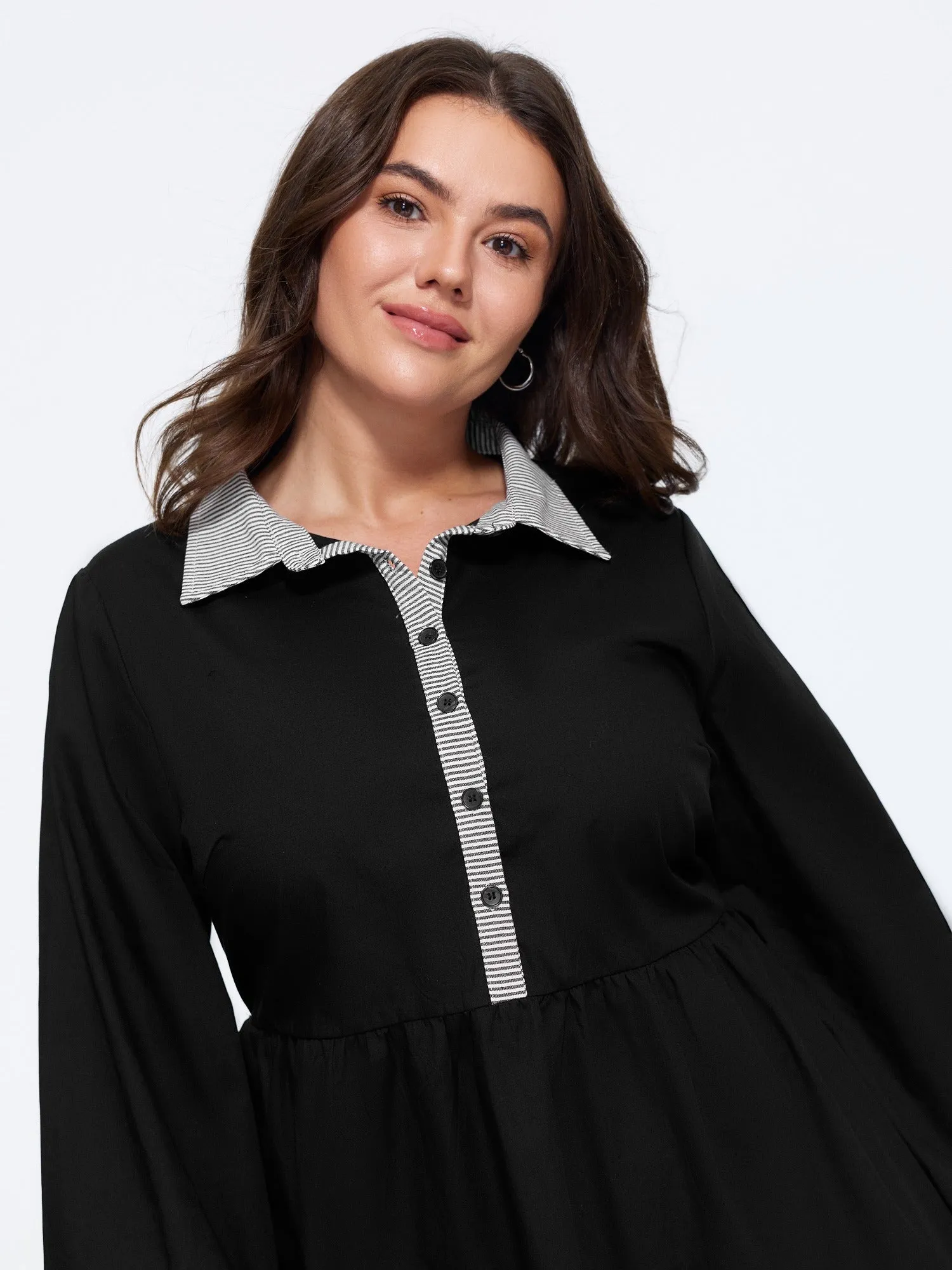 Cotton Striped Contrast Collar Button Down Blouse sold by Bloomchic product image thumbnail 2