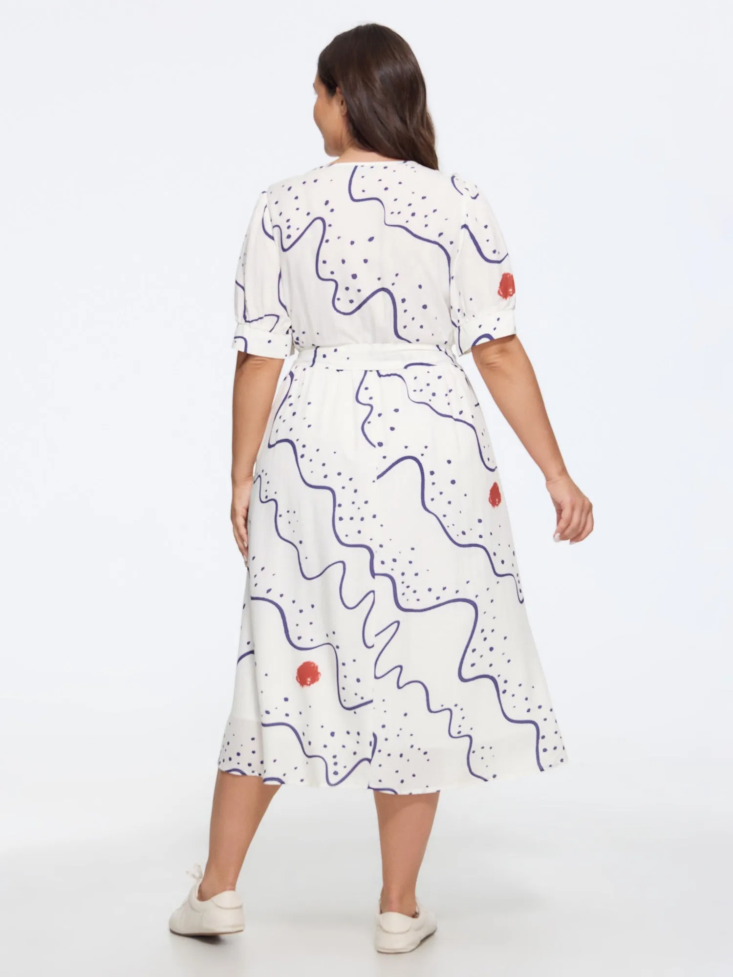 Abstract Print V Neck Belted Midi Dress sold by Bloomchic product image thumbnail 3
