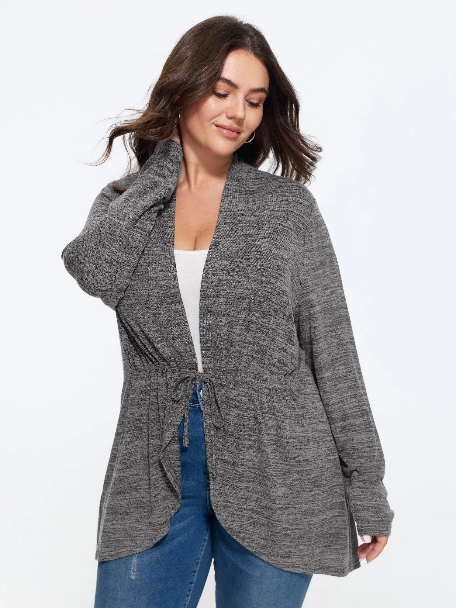 Supersoft Drawstring Waist Long Sleeve Kimono sold by Bloomchic