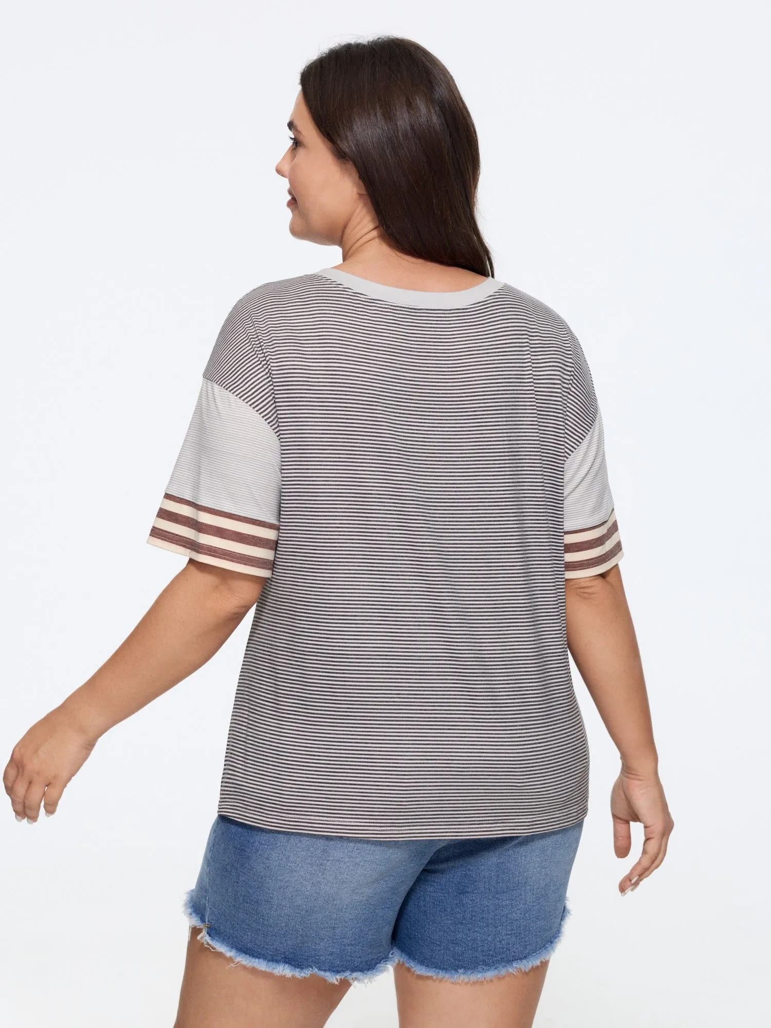 Supersoft Color Block Stripe V Neck T-Shirt sold by Bloomchic product image thumbnail 3