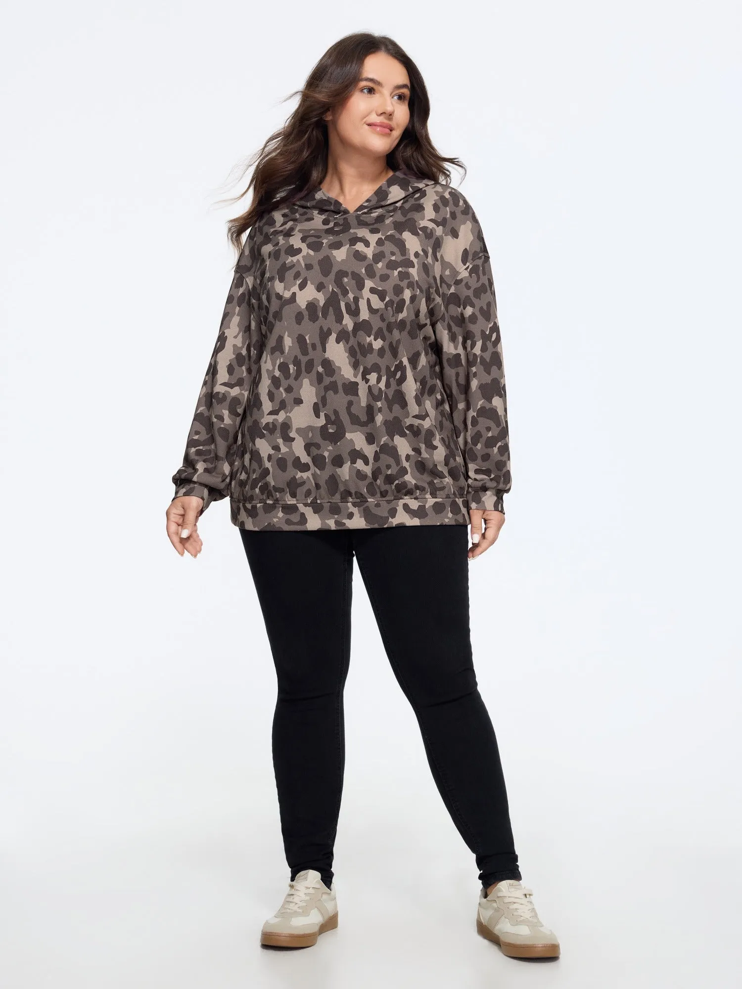 Leopard Print Drop Shoulder Hoodie Sweatshirt sold by Bloomchic product image thumbnail 4