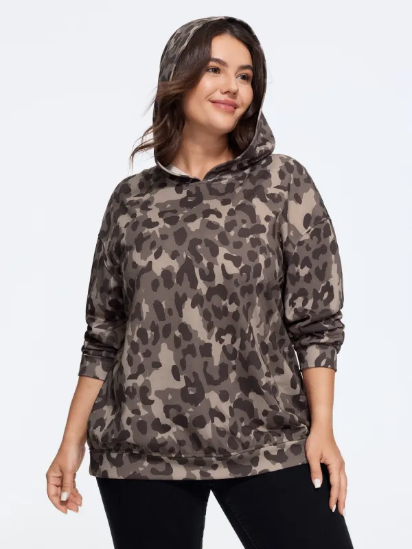Leopard Print Drop Shoulder Hoodie Sweatshirt made by Bloomchic