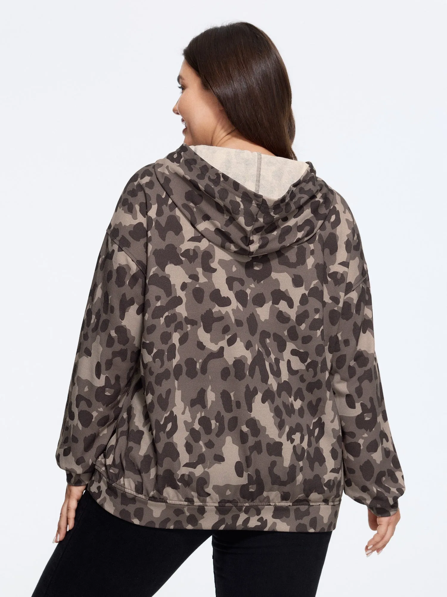 Leopard Print Drop Shoulder Hoodie Sweatshirt sold by Bloomchic product image thumbnail 3
