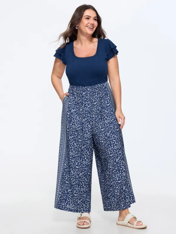 Floral Print Square Neck Wide Leg Jumpsuit made by Bloomchic