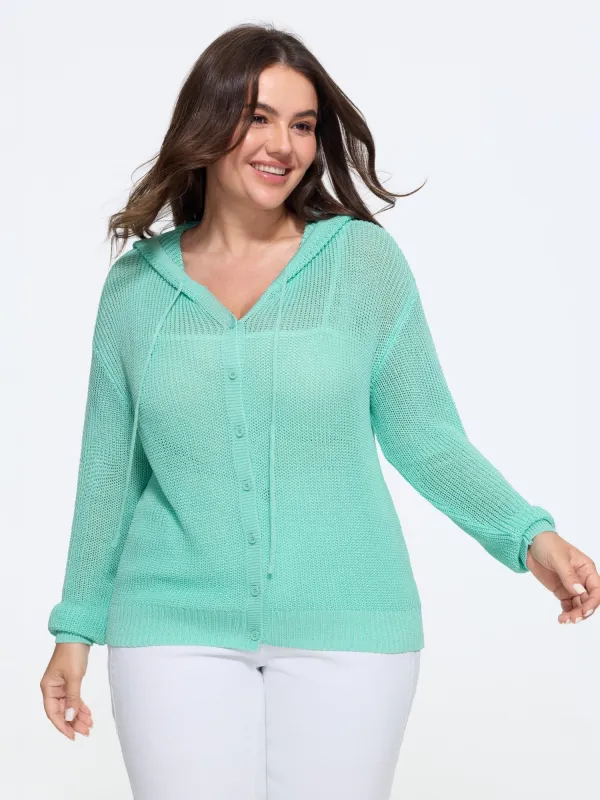 Button‑Front Breathable Drawstring Hooded Cardigan made by Bloomchic
