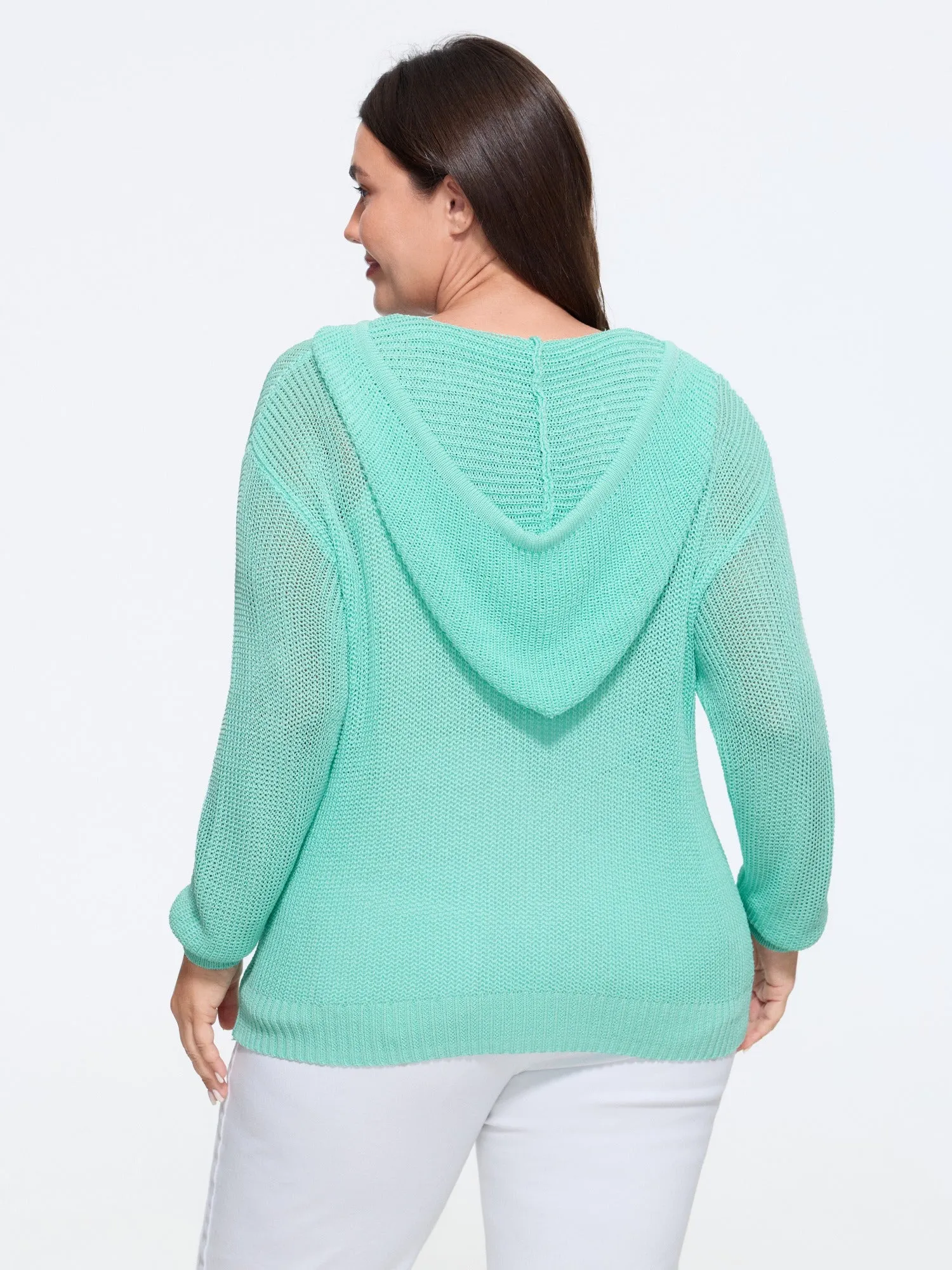 Button‑Front Breathable Drawstring Hooded Cardigan sold by Bloomchic product image thumbnail 3