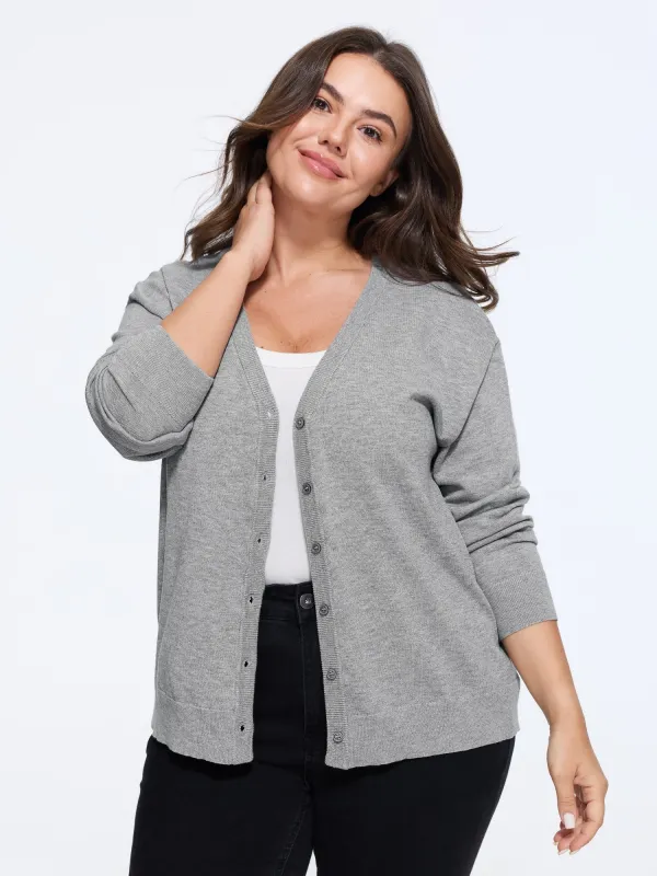 Wool Blend V‑Neck Button Front Relaxed Fit Cardigan made by Bloomchic