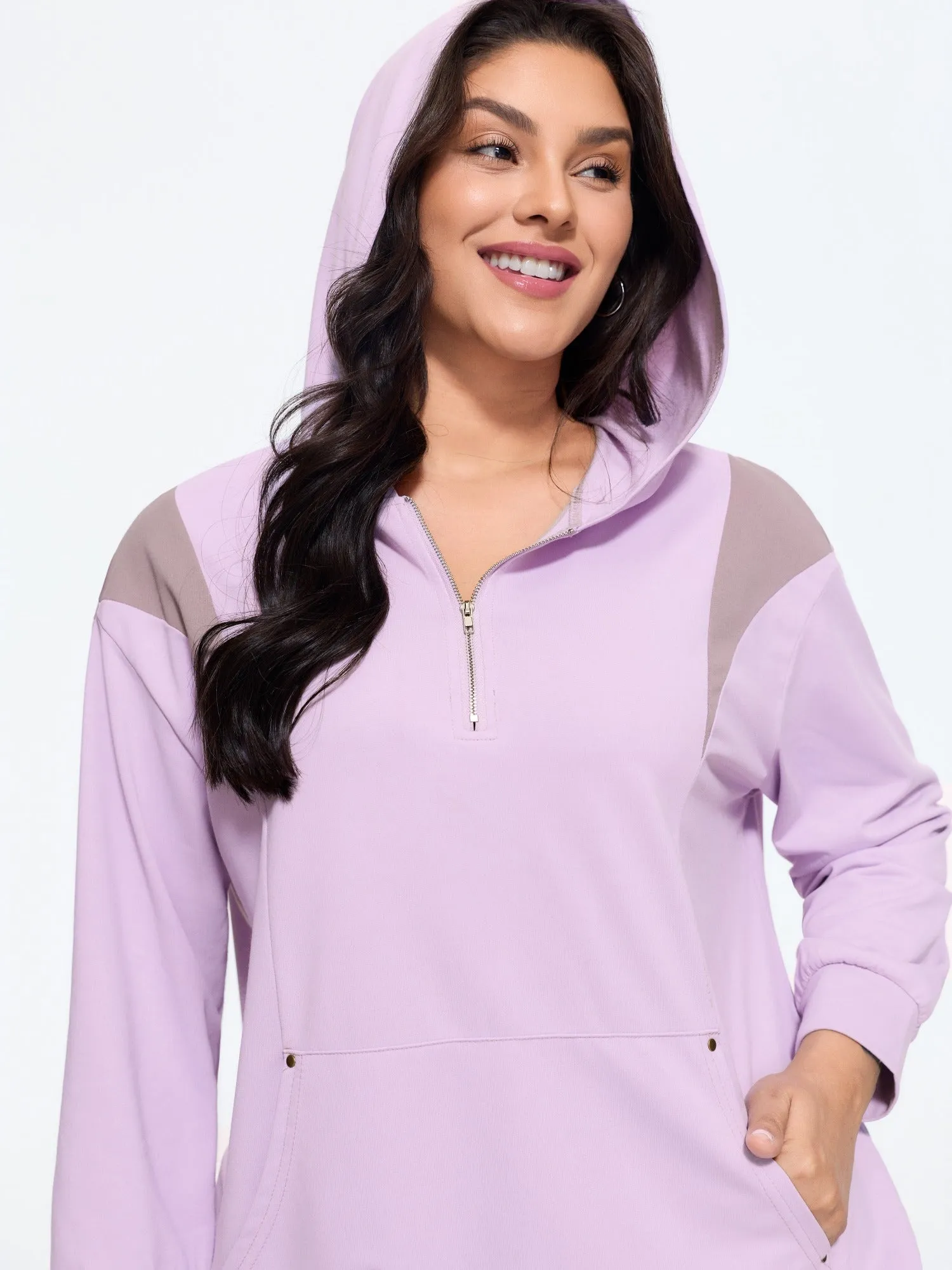 Color‑Block Half Zip Hoodie Sweatshirt sold by Bloomchic product image thumbnail 2