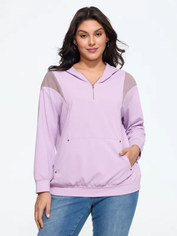 Color‑Block Half Zip Hoodie Sweatshirt made by Bloomchic