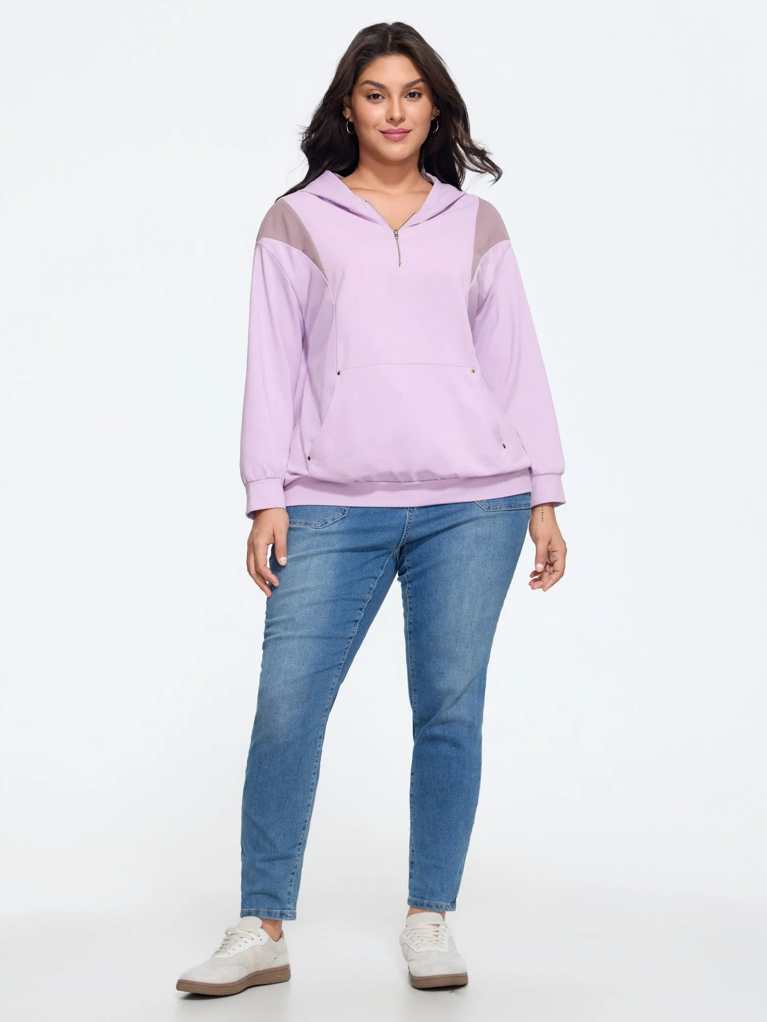 Color‑Block Half Zip Hoodie Sweatshirt sold by Bloomchic product image thumbnail 4